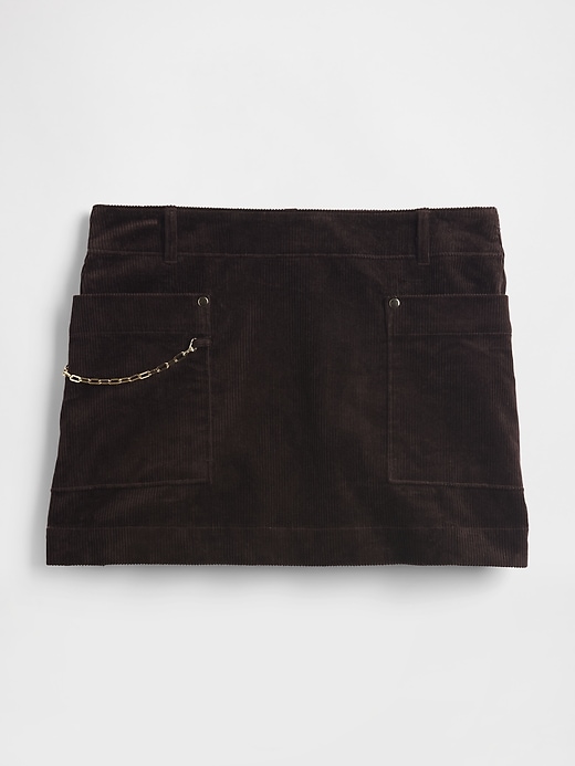 mini gonna-pantalone con tasca a catena in velluto a coste
