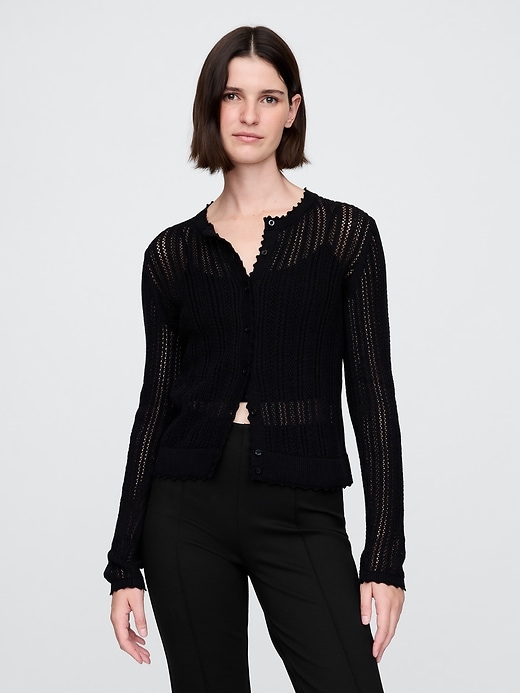 cardigan in misto lino con lavorazione a traforo
