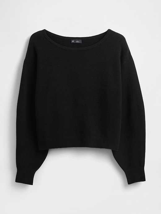 maglione corto elasticizzato con maniche a lanterna cashsoft