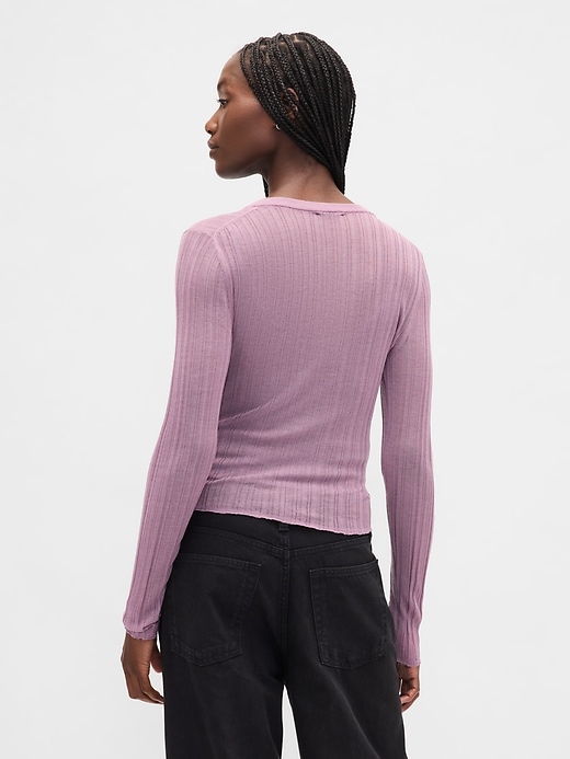 maglione henley a coste trasparenti