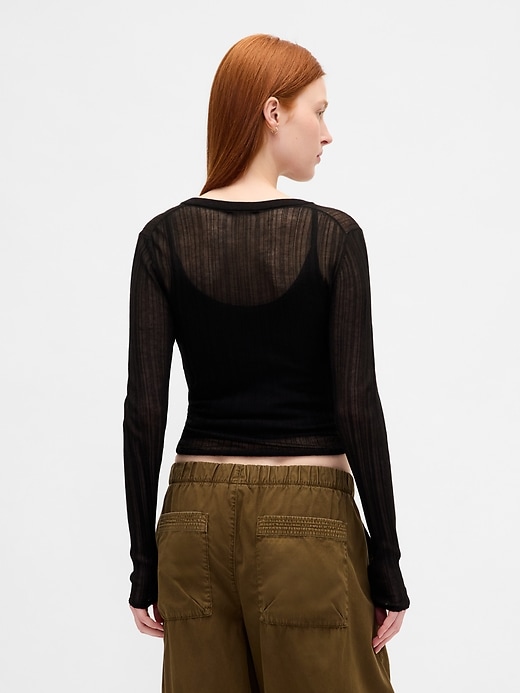 maglione henley a coste trasparenti
