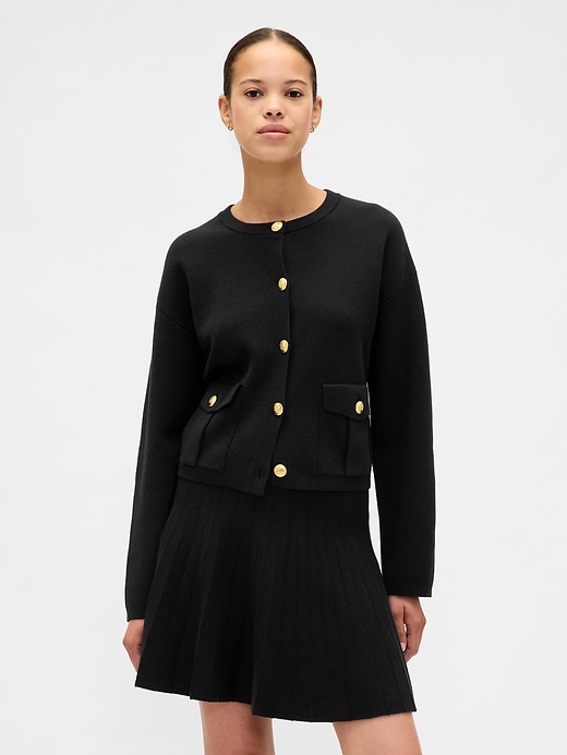 maglione cardigan con tasche in misto cotone