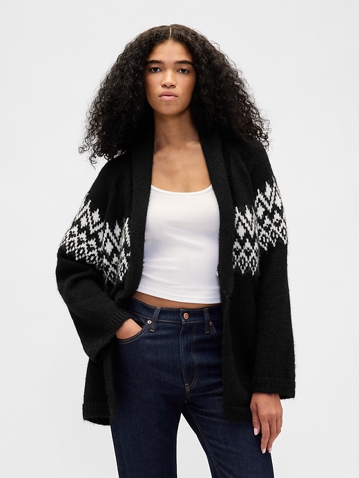 cardigan scialle fair isle in misto lana