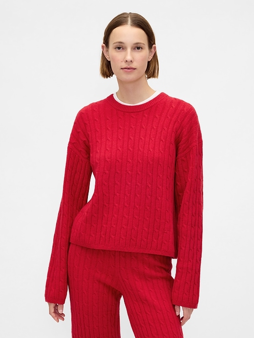 maglione girocollo in maglia a trecce cashsoft