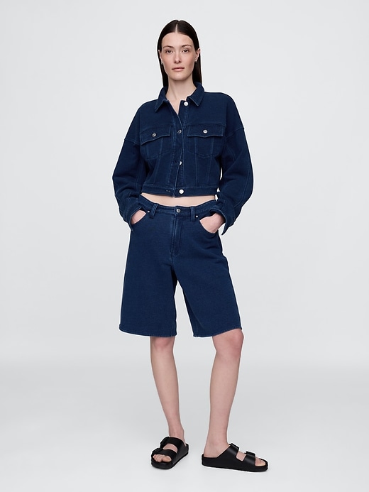 pantaloncini lunghi in denim french terry a vita media da 11