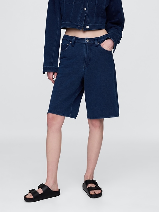 pantaloncini lunghi in denim french terry a vita media da 11