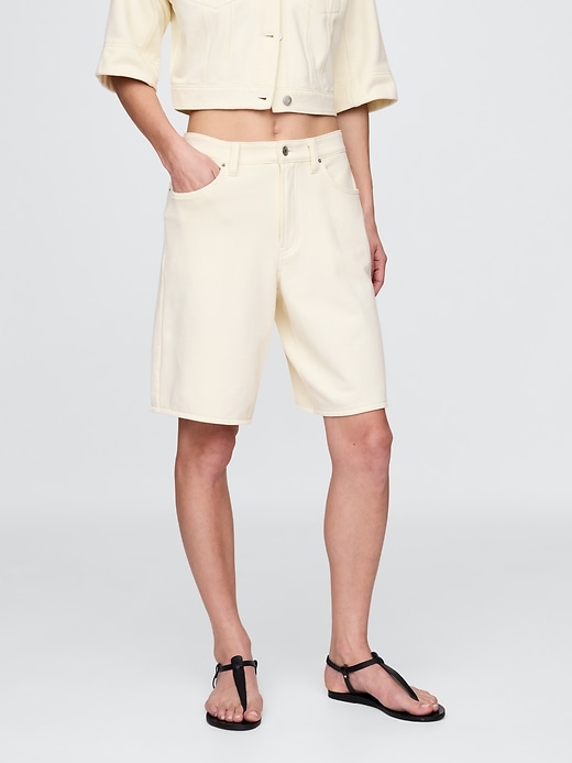 pantaloncini lunghi in denim french terry a vita media da 11