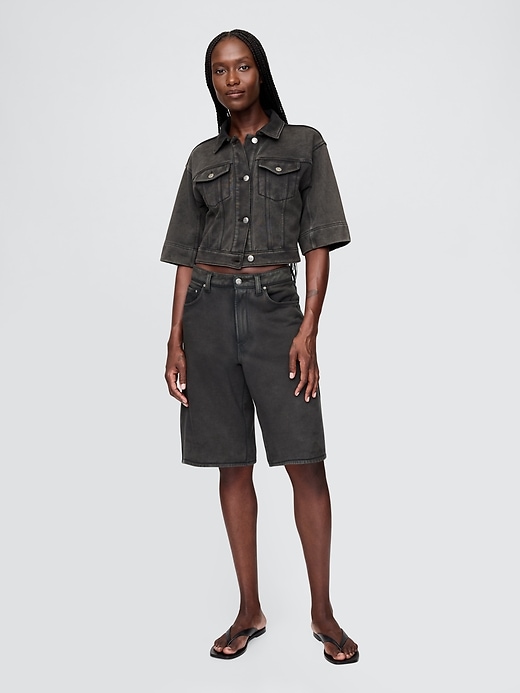 pantaloncini lunghi in denim french terry a vita media da 11