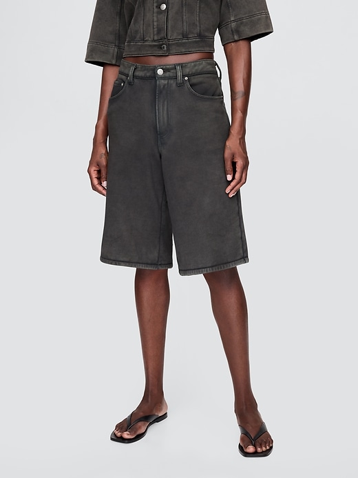 pantaloncini lunghi in denim french terry a vita media da 11