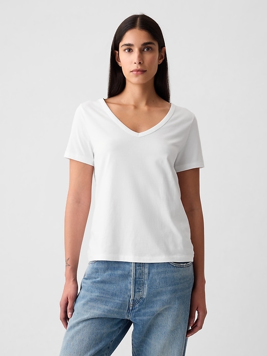 t-shirt vintage in cotone biologico con scollo a v