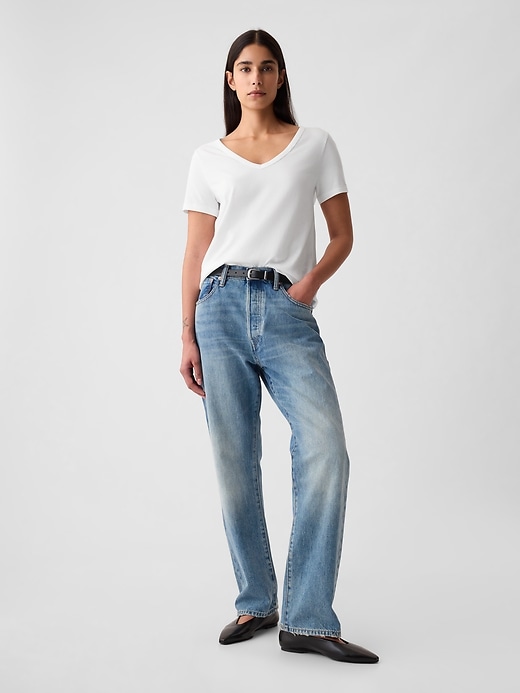 t-shirt vintage in cotone biologico con scollo a v