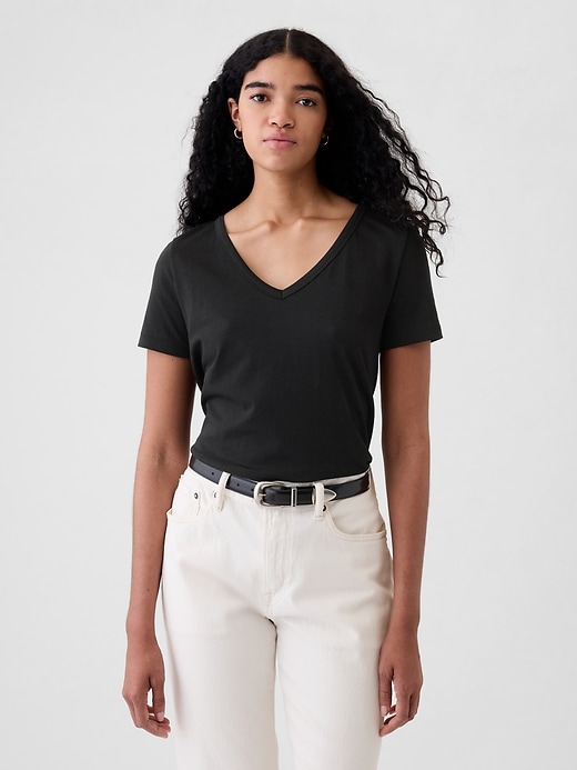 t-shirt vintage in cotone biologico con scollo a v