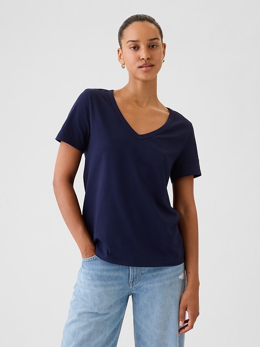 t-shirt vintage in cotone biologico con scollo a v