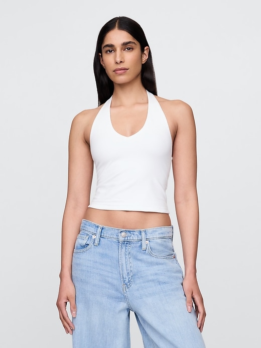 top corto con scollo allamericana in maglia stretta