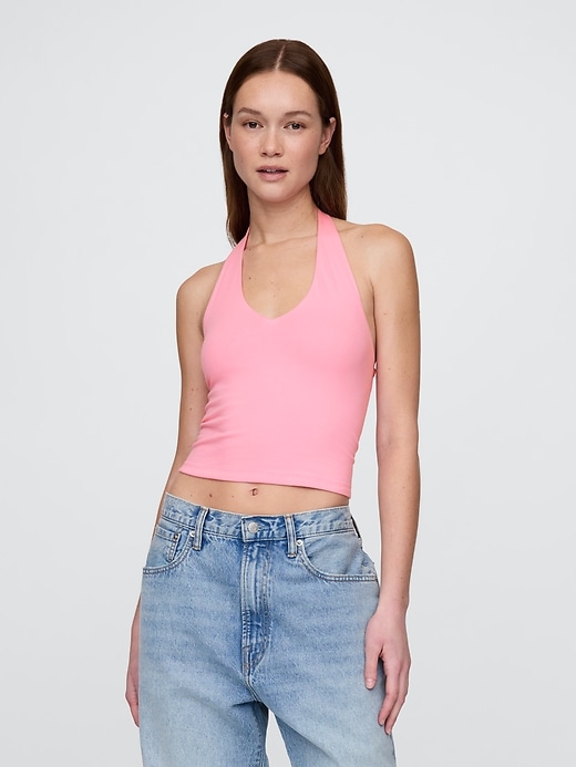 top corto con scollo allamericana in maglia stretta