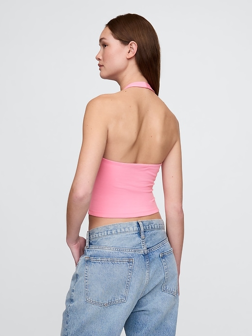 top corto con scollo allamericana in maglia stretta