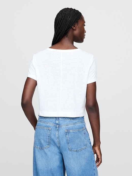 t-shirt corta con scollo a v in misto lino