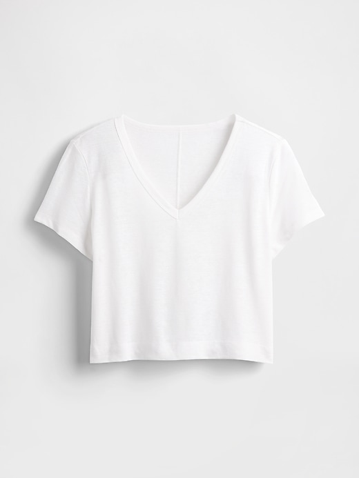 t-shirt corta con scollo a v in misto lino
