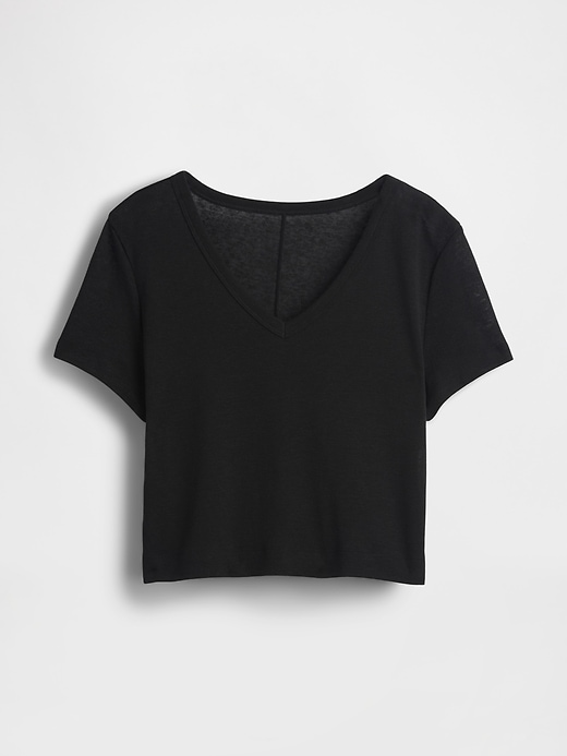 t-shirt corta con scollo a v in misto lino