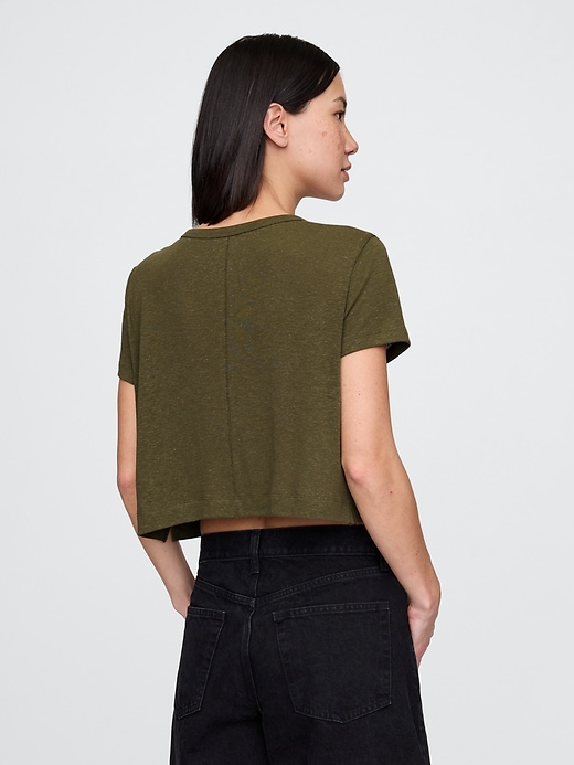t-shirt corta con scollo a v in misto lino