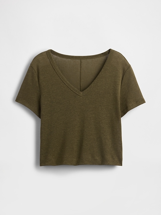 t-shirt corta con scollo a v in misto lino