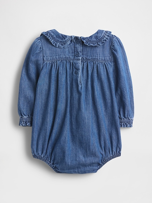 body a bolle con colletto a balze in denim per neonati