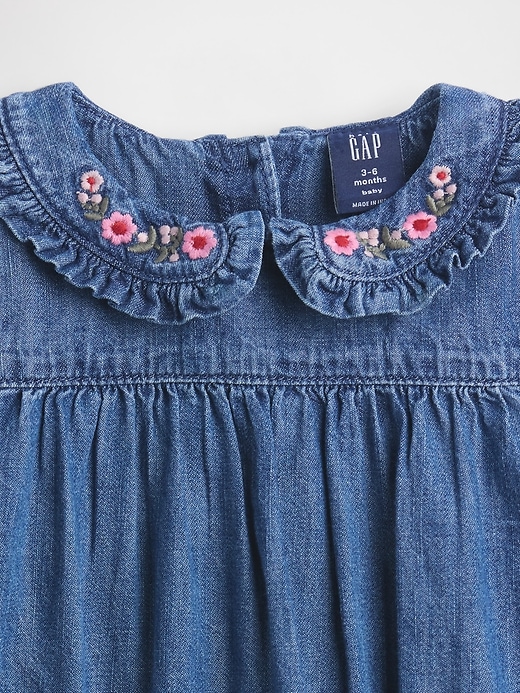 body a bolle con colletto a balze in denim per neonati