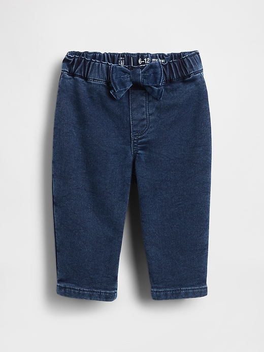 jeans a coste con fiocco in maglia per neonati