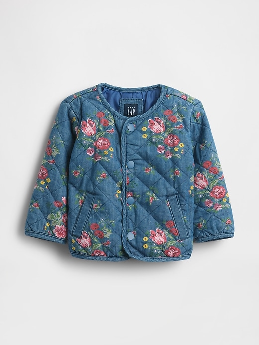 giacca trapuntata floreale in denim per bambini