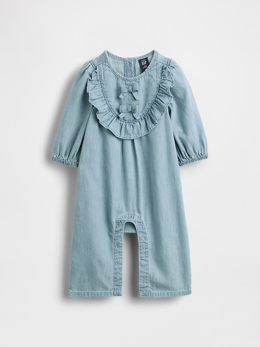 tutina intera con volant in denim per neonati
