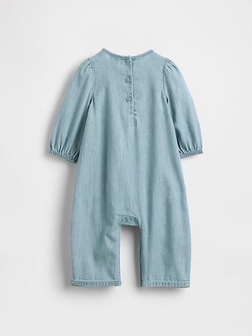 tutina intera con volant in denim per neonati