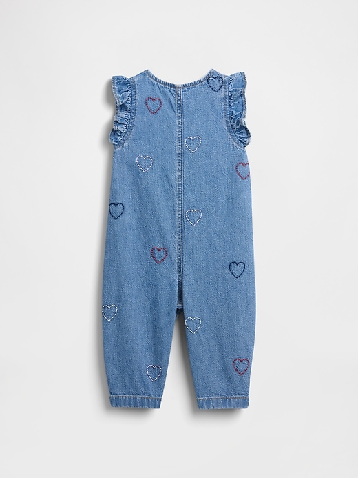tutina intera in denim con cuore ricamato per neonati