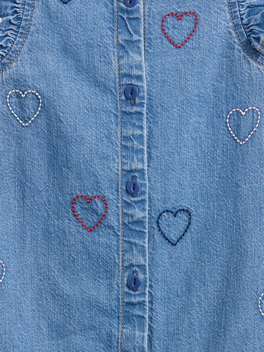 tutina intera in denim con cuore ricamato per neonati