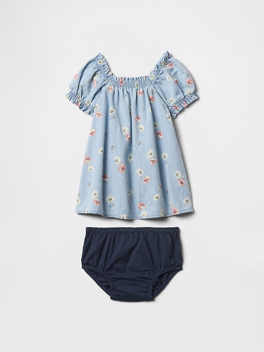 vestito in denim floreale per neonati