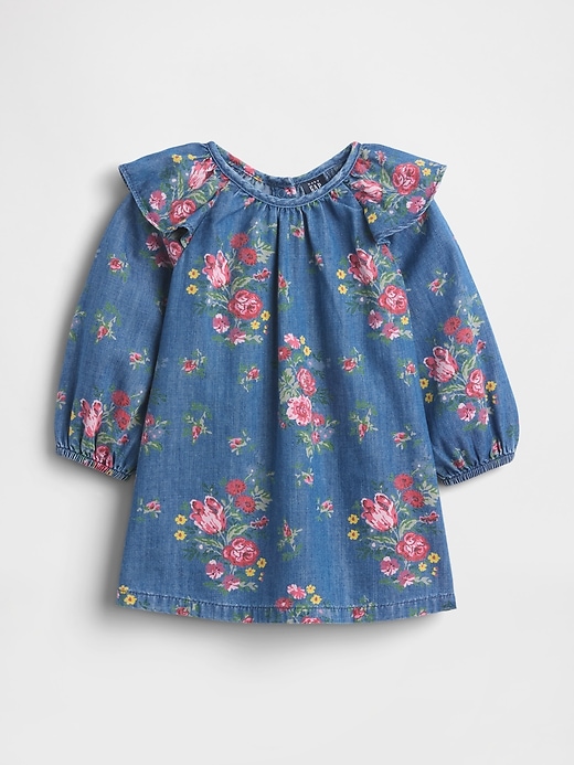 vestito in denim con volant sulle spalle per neonati