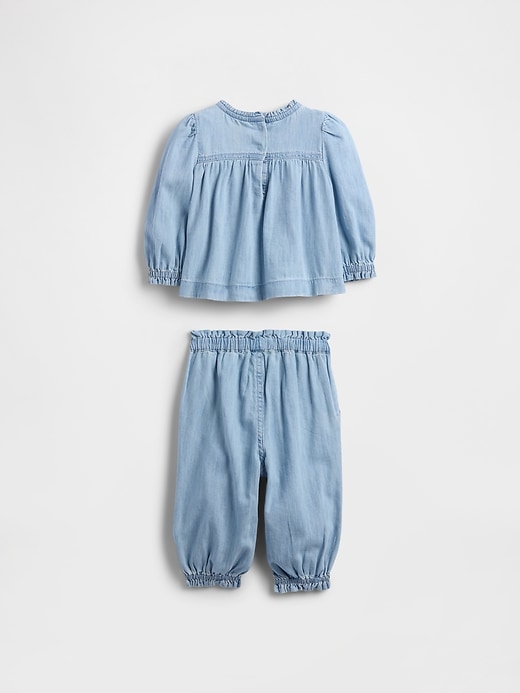 completo con volant in denim per neonati