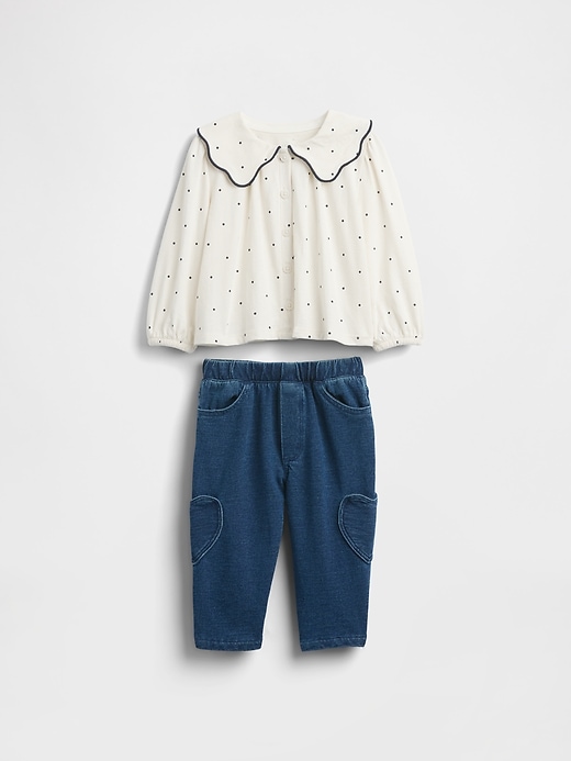 completo con top con colletto e pantaloni da infilare per neonato