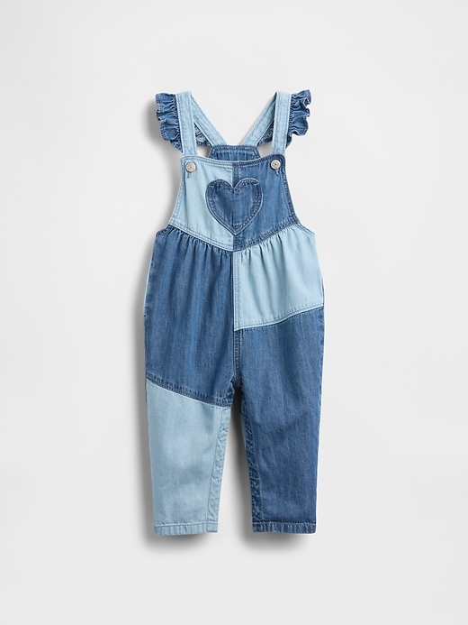 salopette in denim bicolore con cuore per neonato