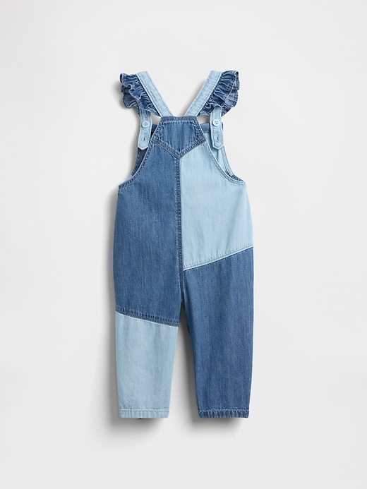 salopette in denim bicolore con cuore per neonato