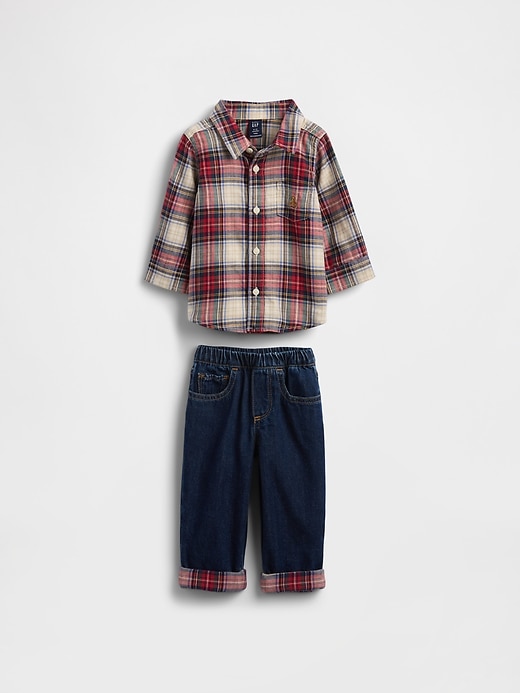 completo in flanella e denim per neonati
