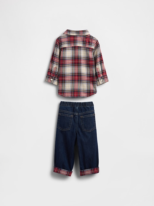 completo in flanella e denim per neonati
