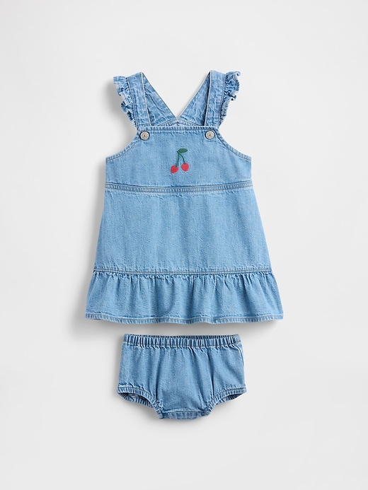 completo vestito in denim e ciliegia per neonati