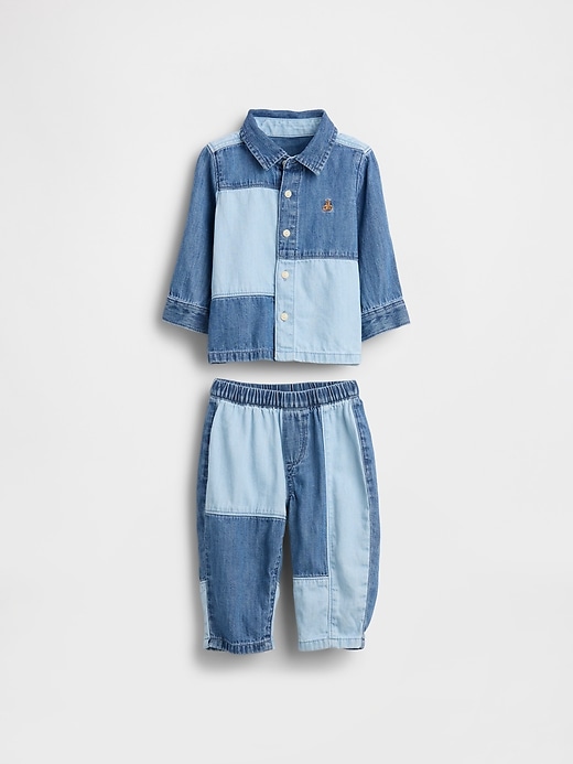 completo in denim bicolore per neonato