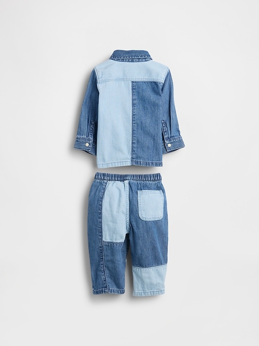 completo in denim bicolore per neonato