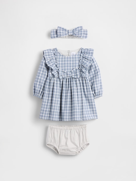 completo vestito con fiocco in flanella per neonati
