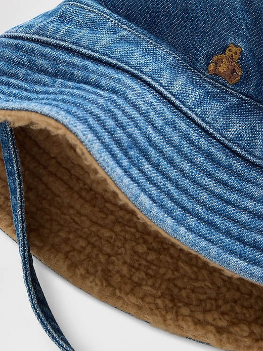 cappello da pescatore in denim con fodera in sherpa per bambini