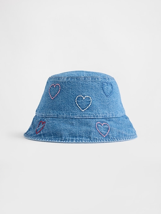 cappello da pescatore con cuore ricamato in denim per bambini