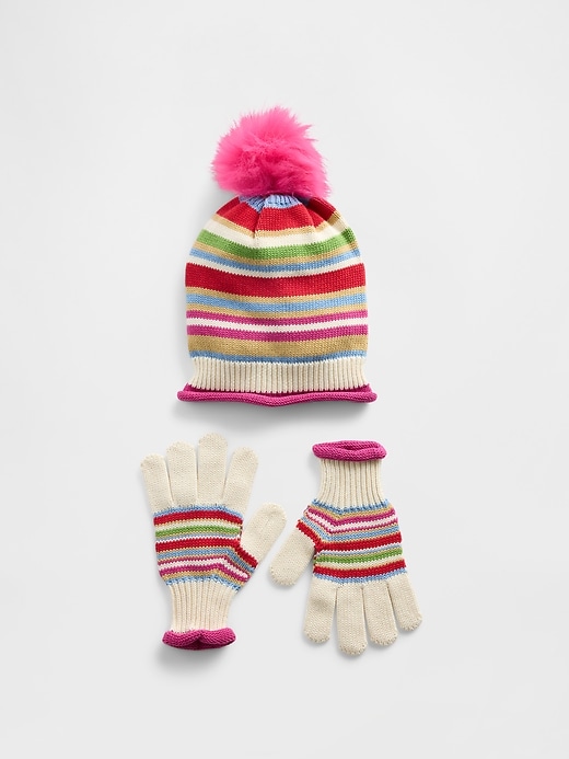 set di cappello e guanti con pompon per bambini