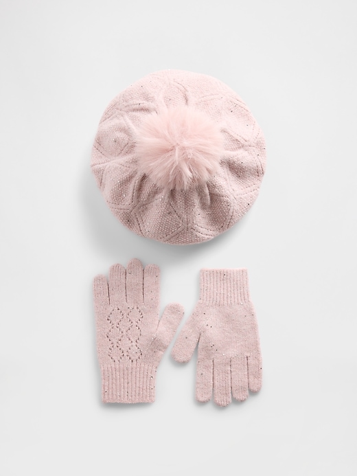 set berretto e guanti con pompon in punta per bambini