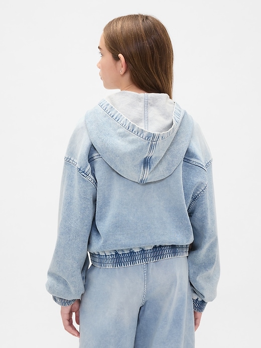 felpa con cappuccio e zip in denim lavorato a maglia per bambini